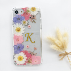 猫と桜 イニシャル入りスマホケース iPhone15Pro/SE/Xperia5V/GALAXYS24 押し花ケース 2枚目の画像