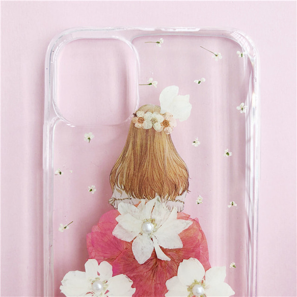 桜のドレス iPhone14Pro/SE/Xperia10IV/GALAXYS23 押し花ケース スマホケース 2枚目の画像