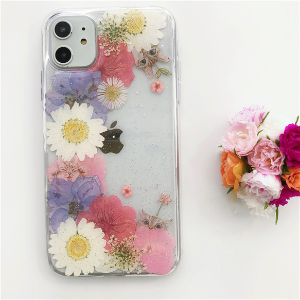猫と桜 スマホリング iPhone15Pro/SE/Xperia5V/GALAXYS24 押し花ケース スマホケース 6枚目の画像