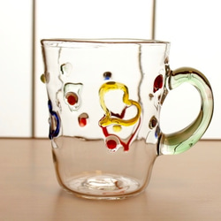 『カラフルハートのマグカップ・緑 』耐熱ガラス 2枚目の画像