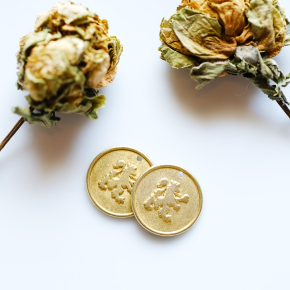 【2個】チャーム コイン 獅子/ライオンの紋章 （日本製、真鍮、生地）170 4枚目の画像