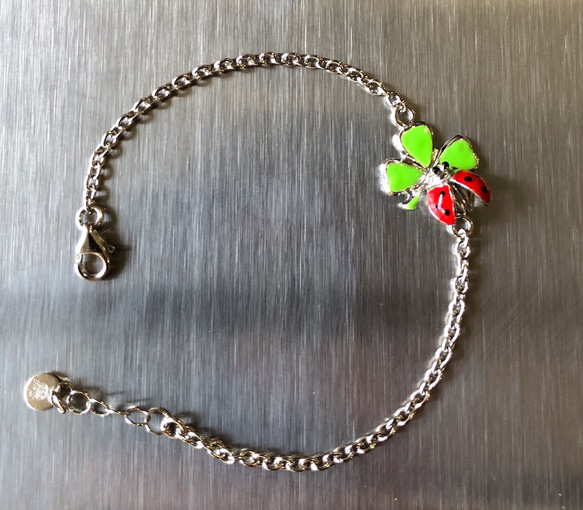 【SALE】シルバー925のてんとう虫とクローバーのブレスレット【送料無料】Made in Italy 5枚目の画像