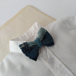 古布の蝶ネクタイブローチ 藍染BORO[K161]　キッズフォーマル　アンティーク着物　bow tie 1枚目の画像