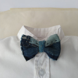 古布の蝶ネクタイブローチ 藍染BORO[K161]　キッズフォーマル　アンティーク着物　bow tie 3枚目の画像