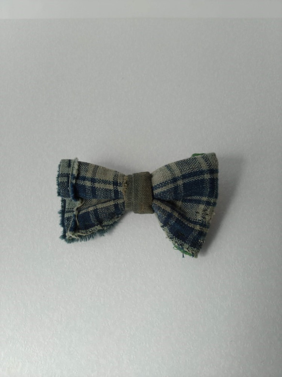 古布の蝶ネクタイブローチ チェック[K158]　キッズフォーマル　アンティーク着物　bow tie 9枚目の画像