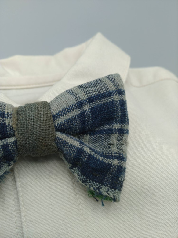 古布の蝶ネクタイブローチ チェック[K158]　キッズフォーマル　アンティーク着物　bow tie 7枚目の画像