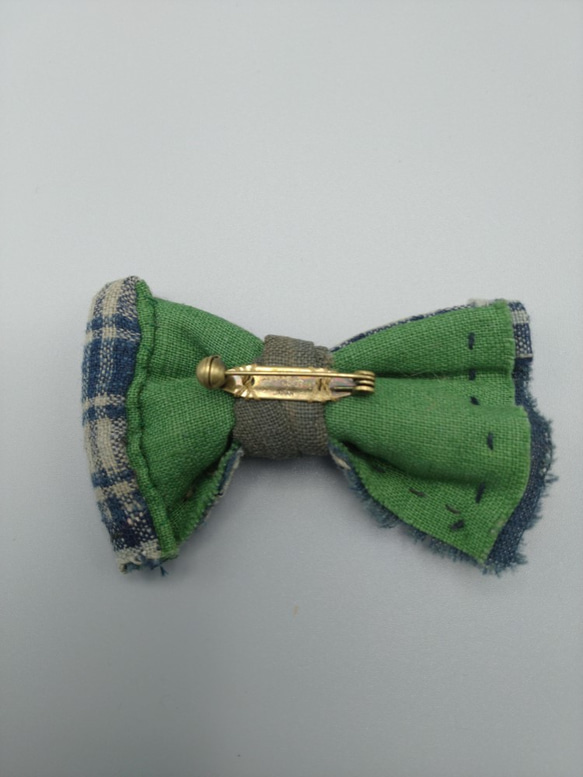 古布の蝶ネクタイブローチ チェック[K158]　キッズフォーマル　アンティーク着物　bow tie 10枚目の画像