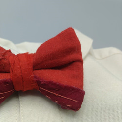 古布の蝶ネクタイブローチ 赤[K162]　キッズフォーマル　アンティーク着物　bow tie 7枚目の画像