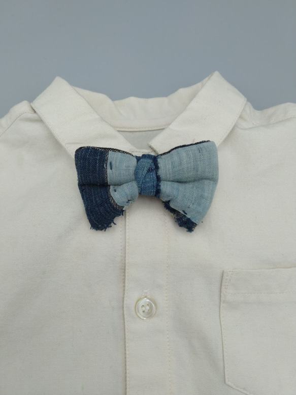 古布の蝶ネクタイブローチ 藍染BORO[K160]　キッズフォーマル　アンティーク着物　bow tie 3枚目の画像
