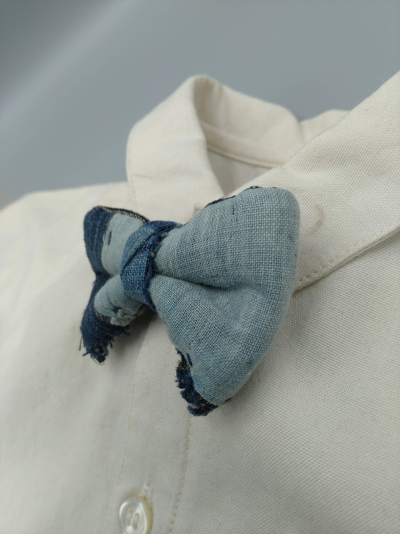 古布の蝶ネクタイブローチ 藍染BORO[K160]　キッズフォーマル　アンティーク着物　bow tie 8枚目の画像