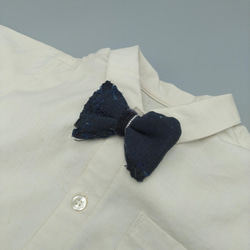古布の蝶ネクタイ  藍染BORO[K143]　エシカルファッション　アンティーク着物　リボンブローチ　bow tie 4枚目の画像