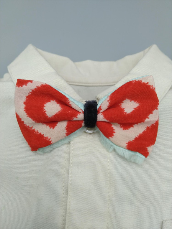 古布ちょうネクタイ[K053]　子ども蝶ネクタイ　リボンブローチ　アンティーク着物　リメイク　bow tie 8枚目の画像