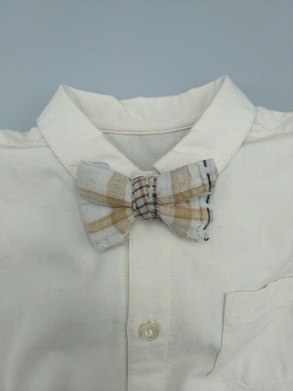 古布の蝶ネクタイブローチ  チェック[K169]　キッズフォーマル　アンティーク着物　bow tie 5枚目の画像