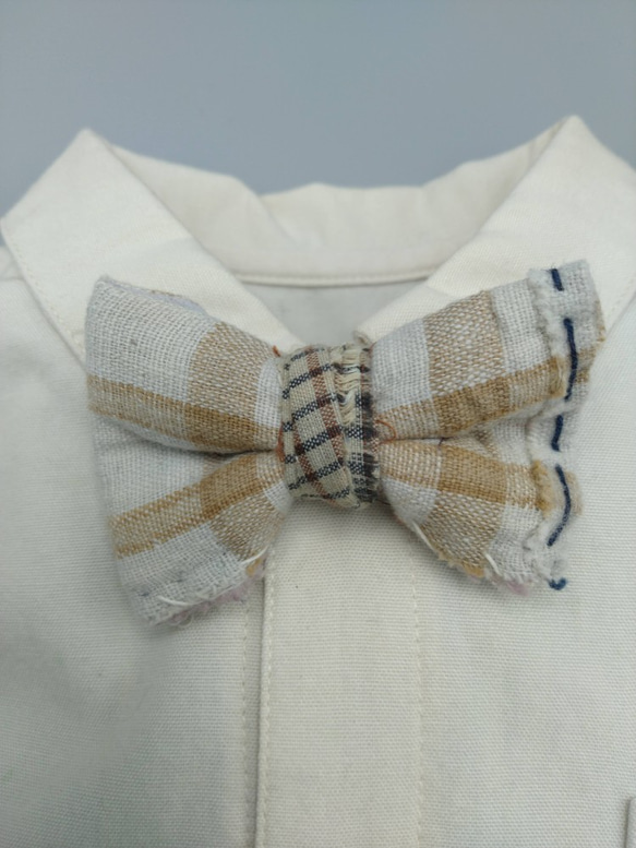 古布の蝶ネクタイブローチ  チェック[K169]　キッズフォーマル　アンティーク着物　bow tie 8枚目の画像