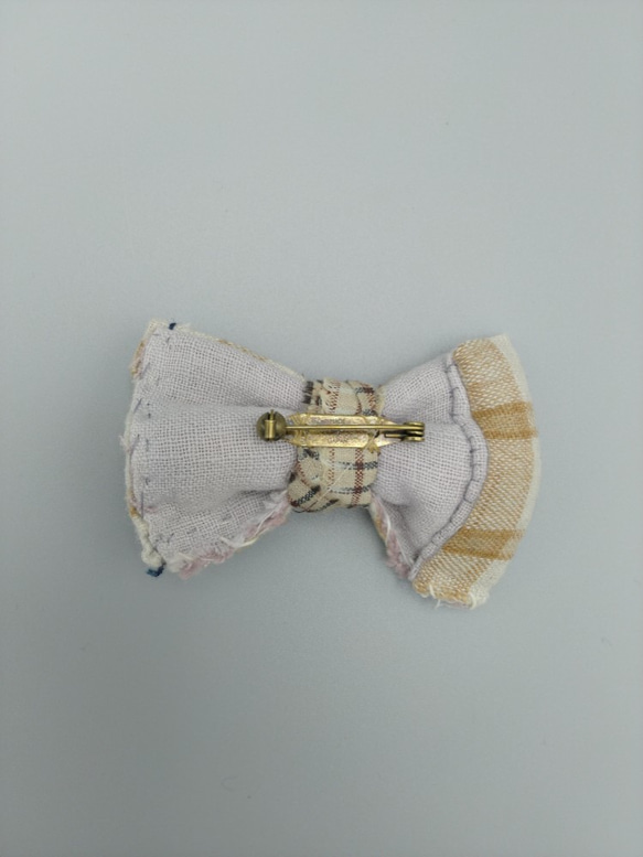 古布の蝶ネクタイブローチ  チェック[K169]　キッズフォーマル　アンティーク着物　bow tie 10枚目の画像