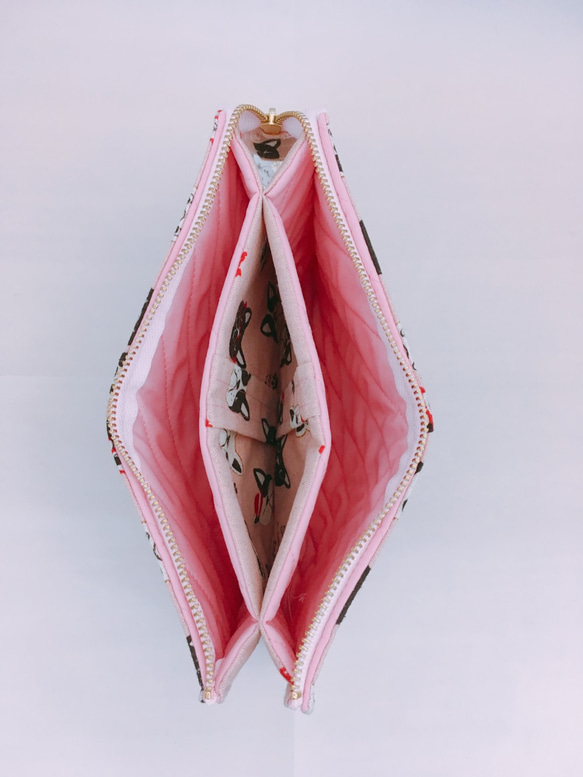 マルチポーチ（大）ピンク×フレンチブルドッグ 2枚目の画像