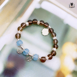 流年手鍊-太陽花-茶晶，海藍寶，925純銀飾 第1張的照片