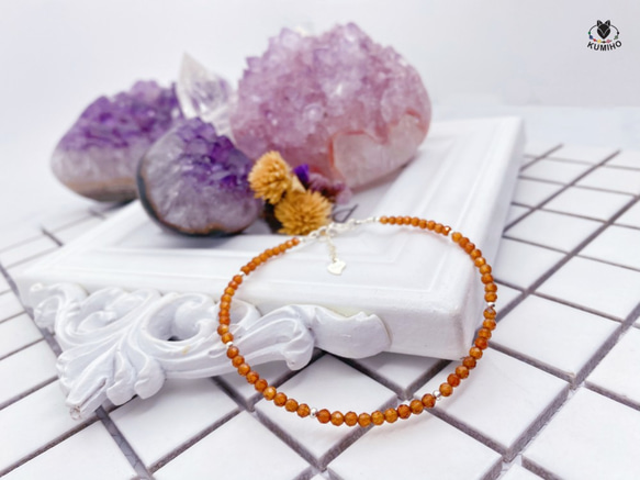 五行腳鍊-愉悅-橙石瑠石，925純銀飾 第4張的照片