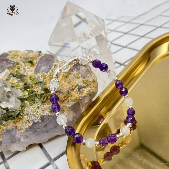 流年手鍊-王族-紫晶，白月光，白水晶，925純銀飾 第4張的照片