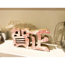 インテリア ウッドオブジェ お正月飾り　賀正 花しぼり柄　置物 木製 2枚目の画像