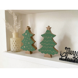 インテリア　ウッドオブジェ　クリスマスツリー①  北欧クリスマスベージュ柄　置物　木製 3枚目の画像