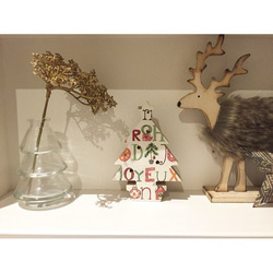 インテリア ウッド オブジェ クリスマス ツリー クリスマス柄 置物 木製 1枚目の画像