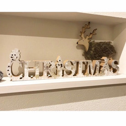 クリスマス ウッドオブジェ CHRISTMAS アルファベットレター 雪の結晶柄 2枚目の画像