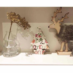 1点限定再販☆インテリア クリスマス ツリー ウッド オブジェ クリスマス柄 木製 置物 1枚目の画像
