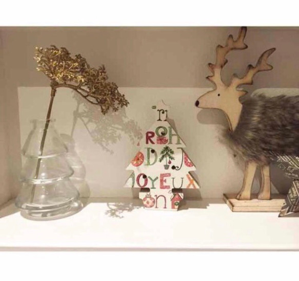 1点限定再販☆インテリア クリスマス ツリー ウッド オブジェ クリスマス柄 木製 置物 1枚目の画像