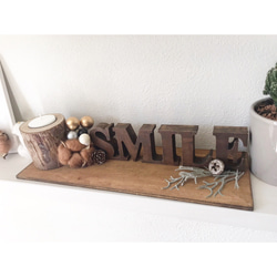 1点限定販売☆インテリア ウッドオブジェ SMILE   キャンドル 木の実 置物 木製 2枚目の画像