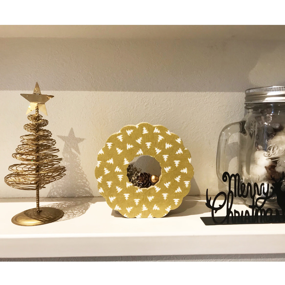 3点限定販売☆クリスマス ウッドオブジェ リース ゴールドツリー 置物 木製 1枚目の画像