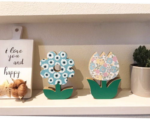 数量限定☆ インテリア ウッドオブジェ お花 チューリップ 花柄 置物