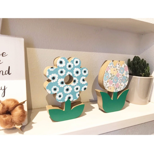 数量限定☆ インテリア ウッドオブジェ お花 チューリップ 花柄 置物