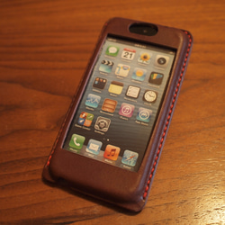 iPhone5 カバー ケース　栃木レザー 牛革　手縫い 焦げ茶 1枚目の画像