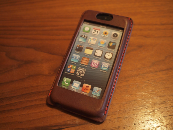 iPhone5 カバー ケース　栃木レザー 牛革　手縫い 焦げ茶 1枚目の画像
