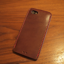 iPhone5 カバー ケース　栃木レザー 牛革　手縫い 焦げ茶 2枚目の画像