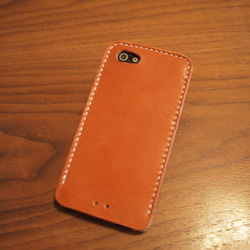 iPhone5 カバー ケース　栃木レザー 牛革　手縫い オレンジ 2枚目の画像