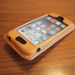iPhone5s /5 カバー ケース　栃木レザー 牛革　手縫い キャメル 4枚目の画像