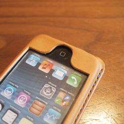 iPhone5s /5 カバー ケース　栃木レザー 牛革　手縫い キャメル 5枚目の画像