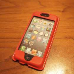 iPhone5s /5 カバー ケース　栃木レザー 牛革　手縫い レッド 1枚目の画像