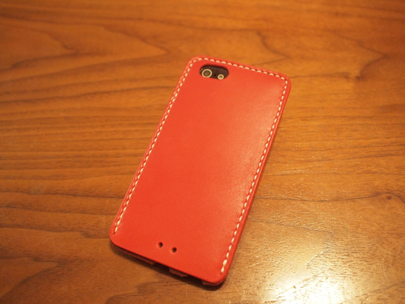 iPhone5s /5 カバー ケース　栃木レザー 牛革　手縫い レッド 2枚目の画像