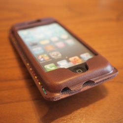iPhone5s /5 カバー ケース　栃木レザー 牛革　手縫い 焦げ茶 3枚目の画像