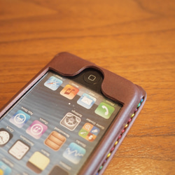 iPhone5s /5 カバー ケース　栃木レザー 牛革　手縫い 焦げ茶 5枚目の画像
