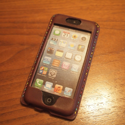 iPhone5s /5 カバー ケース　栃木レザー 牛革　手縫い 焦げ茶 1枚目の画像