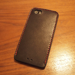 iPhone5s /5 カバー ケース　栃木レザー 牛革　手縫い ブラック 2枚目の画像