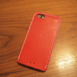 iPhone5s /5 カバー ケース　栃木レザー 牛革　手縫い レッド 2枚目の画像