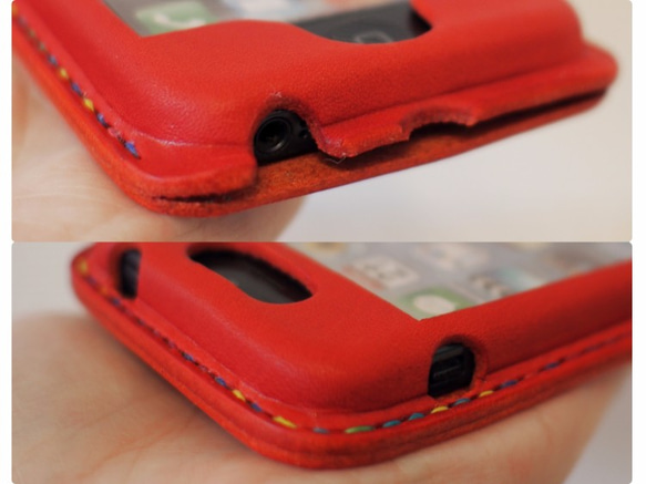 【名入れ・選べるステッチ】iPhone SE/5s/5　カバー  ケース 赤　 2枚目の画像