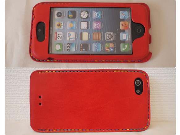 【名入れ・選べるステッチ】iPhone SE/5s/5　カバー  ケース 赤　 3枚目の画像