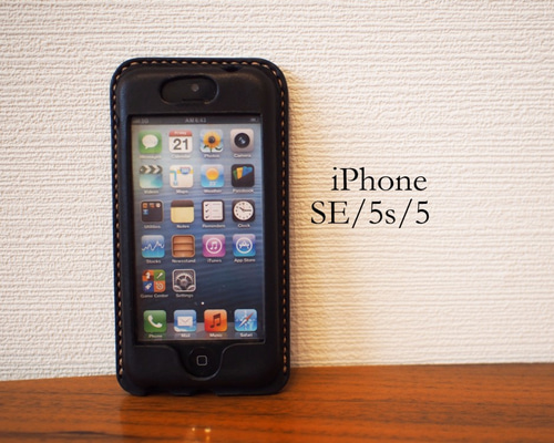 iPhone5S/SE用レザーケースブラック iPhoneSE（旧タイプ 4インチ）、iPhone5Sケース【シンプルタイプ