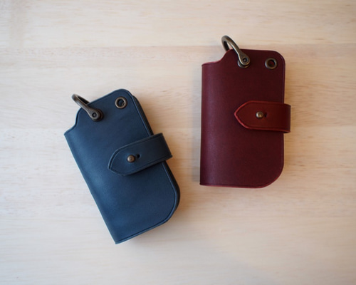 ヌメ革スマホポーチ ベルト通し 栃木レザーキーケース ハンドメイド手縫い 牛ヌメ革・ベルトポーチ型スマートキーケース（手縫い） キー